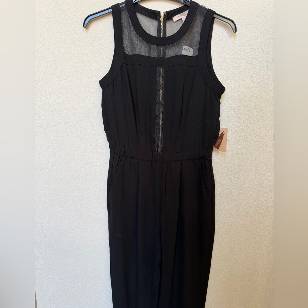 Black Sleeveless Jumpsuit with Sheer Front Panel